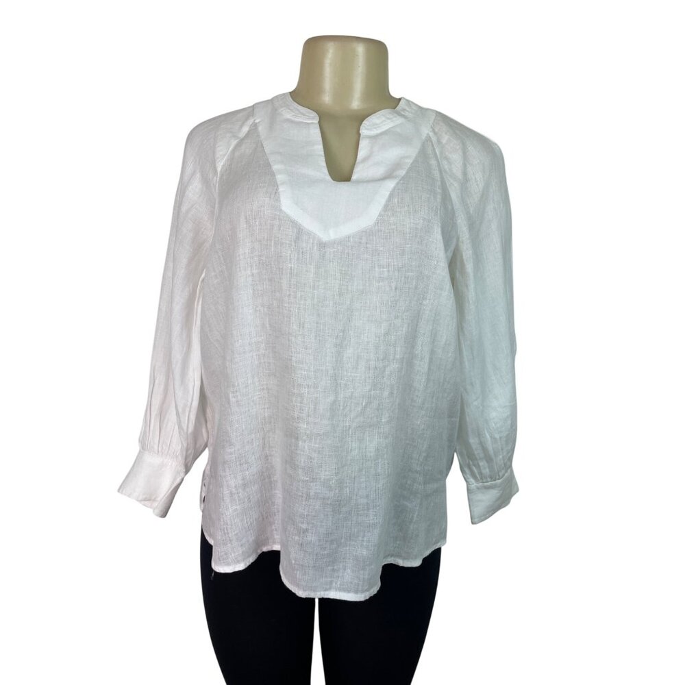 Chapter Club Women’s White Long-Sleeve Blouse With Split Neckline Size S - New
